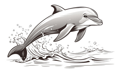  Dolphin jumping out of the water. illustration