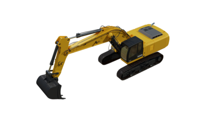 Yellow excavator vehicle include alpha path. No driver and looks clean.