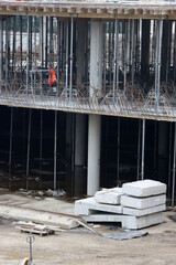 preparation of formwork for pouring concrete at a modern construction site