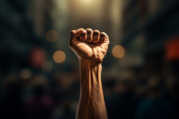 Defiant Raised fist blurry. Revolution begins with a raised and courageous fist. Generate AI
