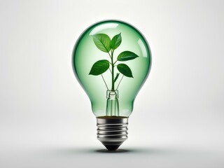 light bulb with green plant, white background, isolated for design, clean energy concept, renewable energy 
