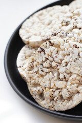 Round crispy rice crackers. Rice cakes