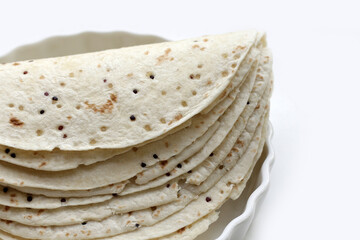 Quinoa tortilla wraps on white background