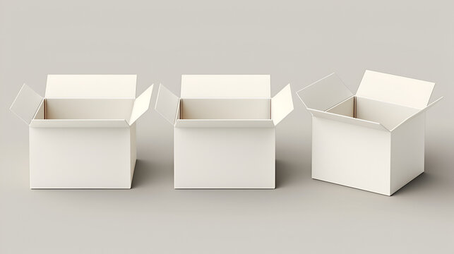Collection of 3 white empty carton boxes isolated on white background. generative ai 
