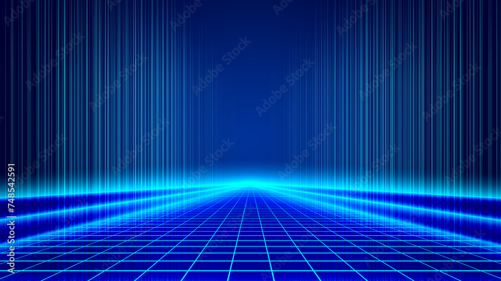 Poster luminous grid runway and lines in the future science and technology space scene background