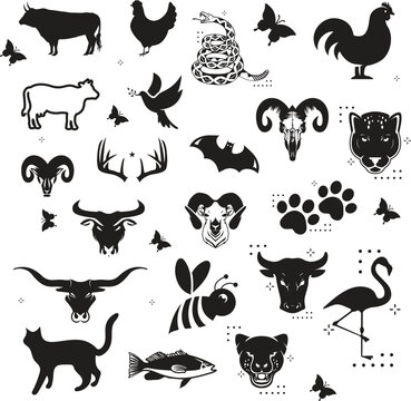A large set of animals of the world on a light background.