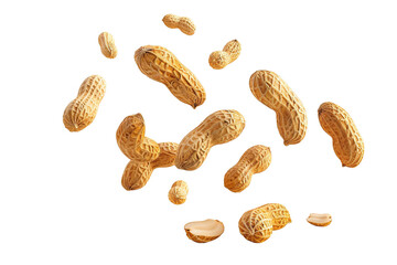 Flying Tasty and nutritious Peanuts on white background PNG