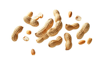 Flying Tasty and nutritious Peanuts on white background PNG