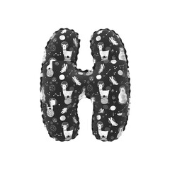 3D inflated balloon letter H with black & white alpacca astronaut space pattern