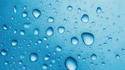 Atmospheric background with water droplets. Monochrome. The texture of water on a blue background.