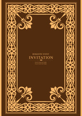 Gold ornament on dark background. Can be used as invitation card. Book cover. Vector illustration. Hand drawn Illustration