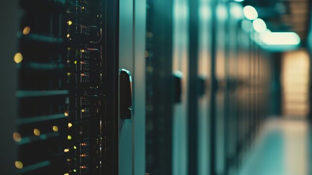 Secure server room with data protection, Data Privacy, blurred background