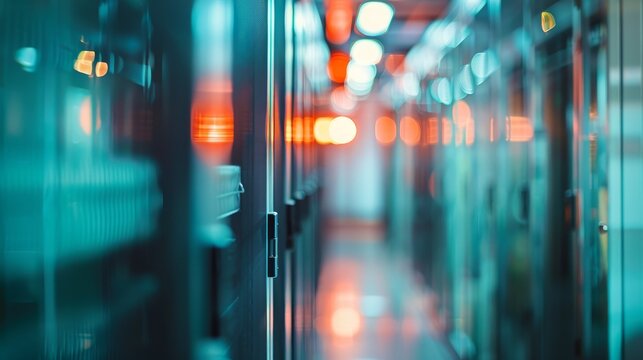 Secure server room with data protection, Data Privacy, blurred background