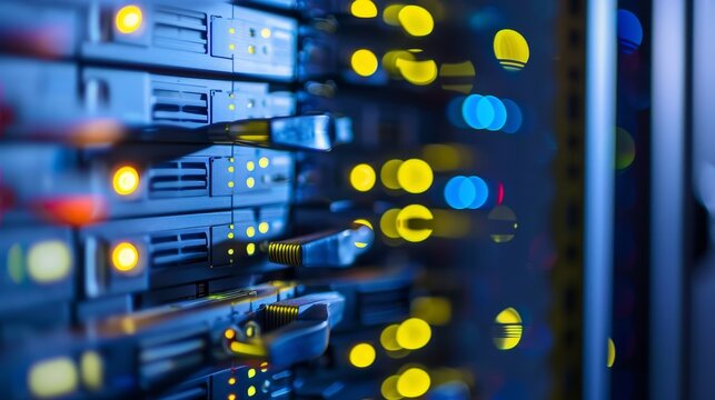 Secure server room with data protection, Data Privacy, blurred background