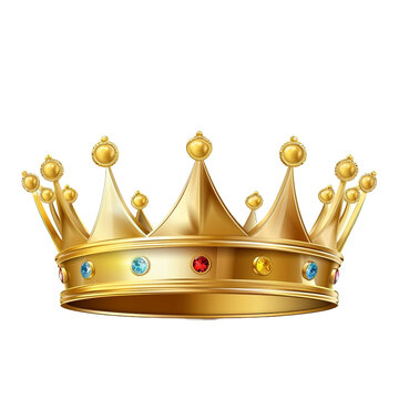 A gold king or queen crown, 3d vector illustration, icon or symbol, isolated on transparent background. 