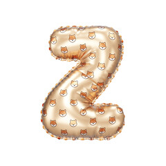 3D inflated balloon letter Z with gold surface orange meme coin Shiba Inu face pattern