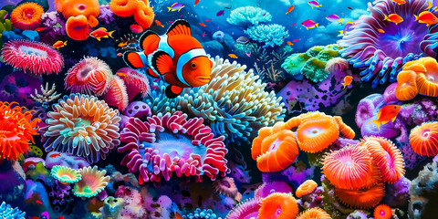 coral reef in the sea. tropical coral reef with fish. fish in aquarium