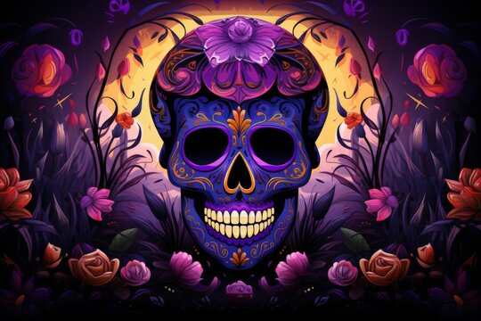 Day of the Dead a Colorful Celebration style related to the Day of the Dead are skeletons and skulls . with generative AI