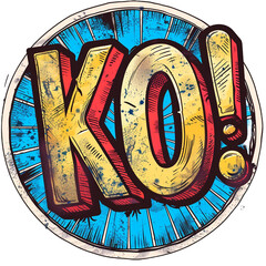 KO icon, vector logo comic book style, Knock Out sign isolated on transparent background.  - obrazy, fototapety, plakaty