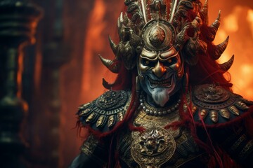 Cunning Ravana indian demon. Rugged mystical and horned creature with great strength. Generate AI - obrazy, fototapety, plakaty