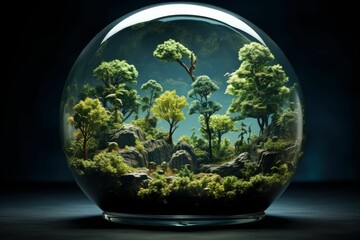 Glass globe with forest inside. Generated with AI