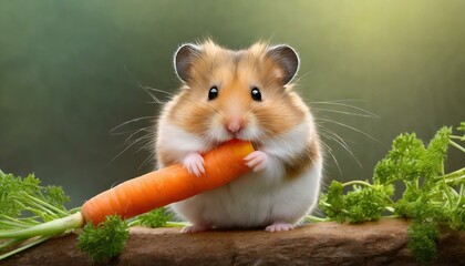 Hamster eats a carrot - obrazy, fototapety, plakaty