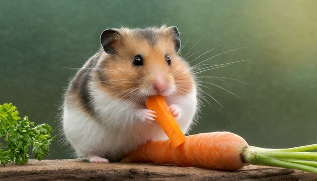 Hamster eats a carrot