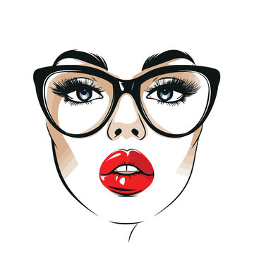 woman with red lips and glasses. isolated on white