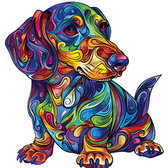 A vivid illustration of the dachshund. The dog is a
