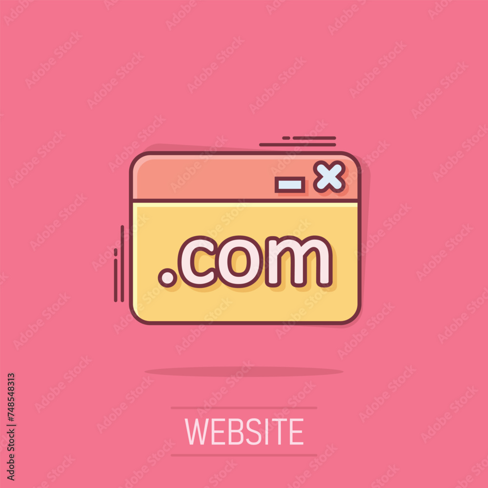 Wall mural website domain icon in comic style. com internet address cartoon vector illustration on isolated bac