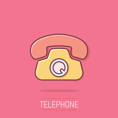 Mobile phone icon in comic style. Telephone talk cartoon vector illustration on isolated background. Hotline contact splash effect business concept.
