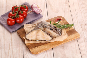 Raw wolffish steak for cooking