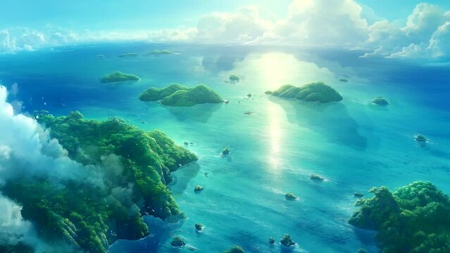 Breathtaking aerial view of stunning islands, seamless looping time-lapse animation video background by AI.