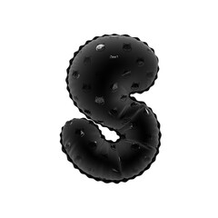 3D inflated balloon letter S with Black glossy meme coin Shiba Inu face pattern