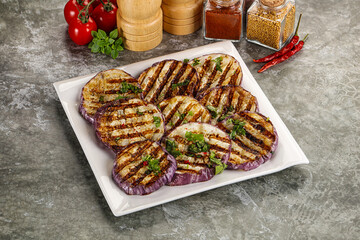 Grilled eggplant slices with cilantro