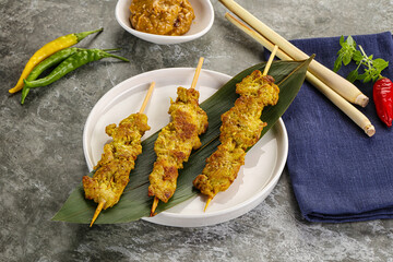 Thai meat skewer Satay with sauce