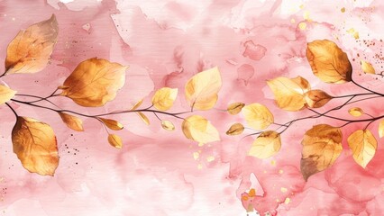 Golden Leaves Create Sophisticated Pattern Against Watercolor Backdrop Seamless Background