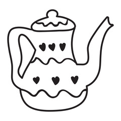 Teapot. Outline isolated icon. Vector hand drawn illustration on white background.