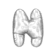 3D inflated balloon letter N with Silver colored meme coin Shiba Inu  pattern