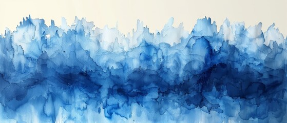 An abstract painting of blue ink strokes on watercolor paper. A flat kind of brush stroke. - obrazy, fototapety, plakaty