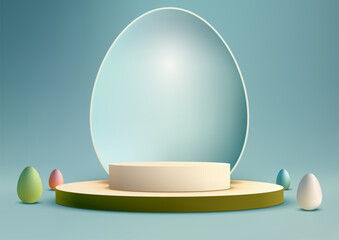 Showcase your Easter products with green and beige 3D podium scene. Featuring Easter eggs, spring colors, and a geometric stage