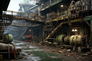 Innovative Recycling factory day. Trash pile. Generate Ai