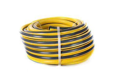 garden hose in front of white background