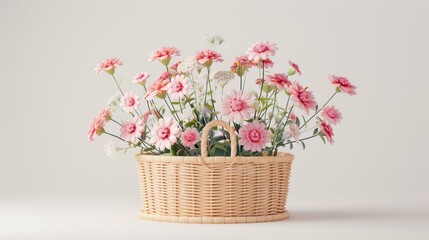 A basket filled with pink and white flowers