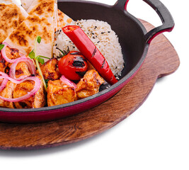 Mexican quesadilla with pork kebab