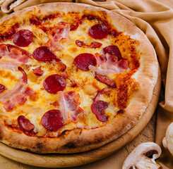 pepperoni pizza on top view