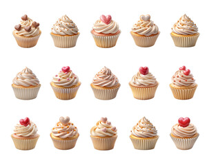 Sweet food 3d realistic render icon cupcake set