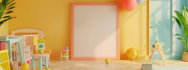 Empty frame mockup kids interior. AI generate