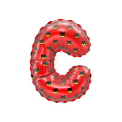 3D inflated balloon letter C with red and yellow meme coin Shiba Inu  pattern