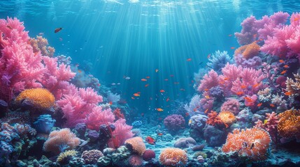 Coral reef and exotic fish in an underwater scene
